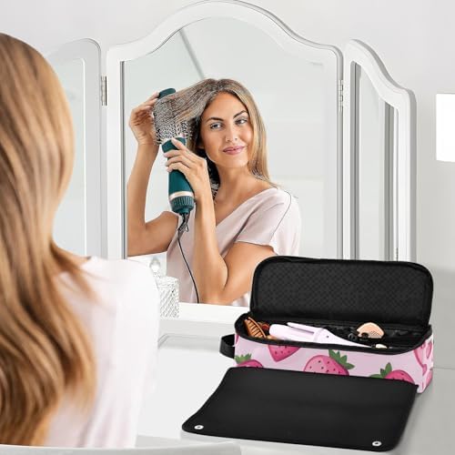 Hair Tools Travel Bag with Heat Resistant Mat Detachable 2-in-1 Curling Iron Travel Case Hot Tools Organizer for Straightener Flat Iron Pink Strawberries - Image 6