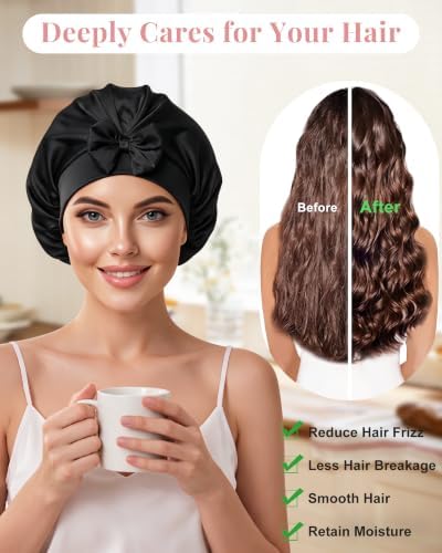 AWAYTR Satin Bonnet for Sleeping, Adjustable Bow Sleep Cap for Women - Image 4