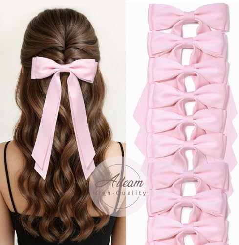 12PCS Pink Hair Bows, Large Ribbon Bow Hair Clips for Girls Women Cute Ponytail Holder Accessories for Toddlers Kids Teens - Image 6