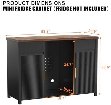 GDLF 53.2" Coffee Bar Cabinet with Fridge Space,Fluted Sideboard,Black - Image 2