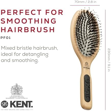 Kent PF01 Large Cushion Detangler Brush, Boar Bristle and Non-Scratch Nylon Mix Hairbrush for Straightening Smoothing. Oval Wood Paddle Detangling Hair Brush for Medium to Long Hair, Made in England - Image 2