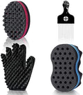 Magic Twist Hair Sponges Set, Big Holes Sponge Brush for Hair, Curling Sponge Glove for Men Women Curls with Metal Afro Pick(6.7 inch) by YEZEY