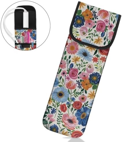 Flashideas Colorful Flowers Flat Iron Case Curling Iron Organizers and Storage with Pocket Heat Resistant Neoprene Curling Iron Holder Universal Curling Iron Cover Sleeve Hot Tools Travel Bag - Image 2