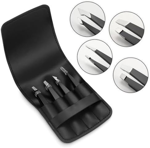 Pefei Tweezers Set - Professional Stainless Steel Tweezers for Eyebrows - Great Precision for Facial Hair, Splinter and Ingrown Hair Removal (Black) (Pack of 2) - Image 6