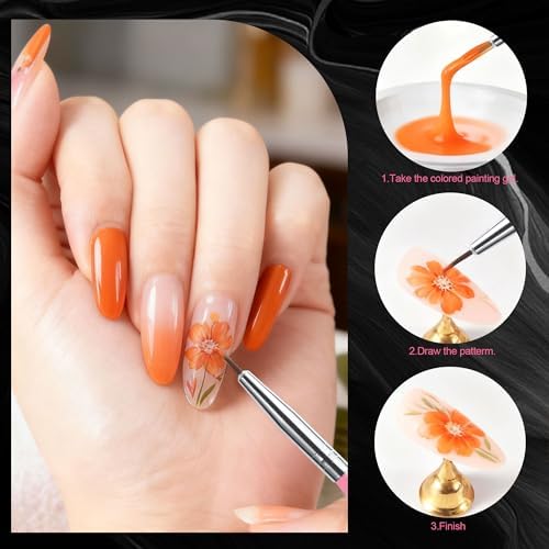 Artdone Nail Art Brushes With Nail Stands Nail Art Tool Set, Dotting Tools, Dust Brush,Striping Brushes for Long Lines, Drawing Pen For Gel Polish Design supply - Image 4