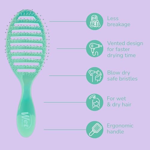 Wet Brush Speed Dry Hair Brush, Blow Dry Safe Bristles & Vented Design For Faster Drying Time, Ergonomic Handle, Reduces Breakage & Detangles All Hair Types, Limited Edition Prismatic Glow Green - Image 3
