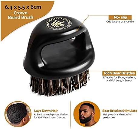 CROWN Professional Wavers Barbers - Luxury Glossy Palm 360 Waves Brush - Medium Hard Boar Bristles - For Men with Durags, Wave Cap, Butter or Pomade (Knuckle Brush) - Image 2