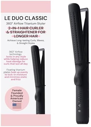L’Ange Hair Le Duo Grande 360° Airflow Styler | Curl & Straighten with One Tool | 5.3" Snag-Free Titanium Plates | Cooling Air Vents to Set Curls | Adjustable Temp & Auto Shut-Off | Black by LANGEHAIR