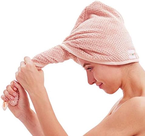 M-bestl 2 Pack Hair Drying Towels, Hair Wrap Towels, Absorbent Microfiber Hair Towel Turban with Button Design to Dry Hair Quickly(Coffee& Pink) - Image 2