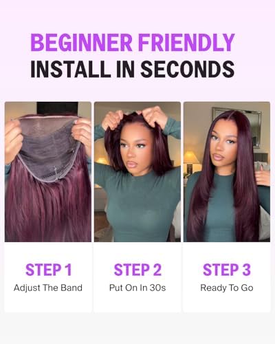 Glueless 6x5 Lace Closure 99J Burgundy Wig 24 Inch Straight - Image 6