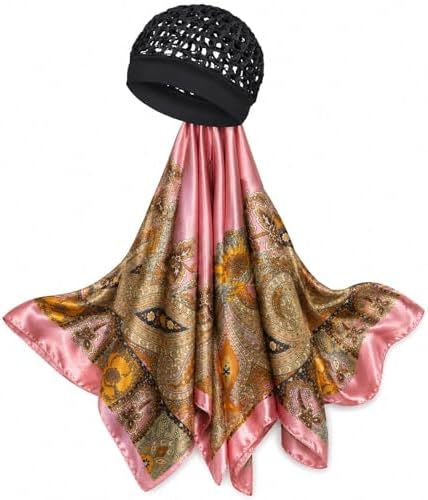 2 in 1 Wrap Cap Hair Net and Scarf for Silk Press, Satin Wrap Cap Bonnet for Women, Adjustable Stay-On Sleep Hair Net Scarf for All Hair Types by BQSAR