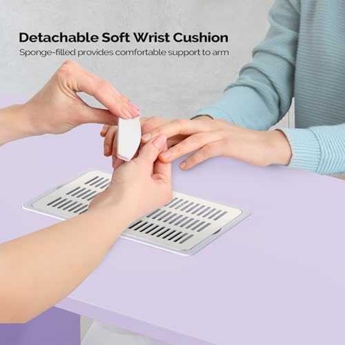 OmySalon Manicure Table Nail Desk for Nail Tech, Nail Table Station w/Electric Dust Collector, Makeup Storage for Beauty Salon Acetone Resistant w/Lockable Wheels,Wrist Cushion,Drawers,Cabinet,Purple - Image 6