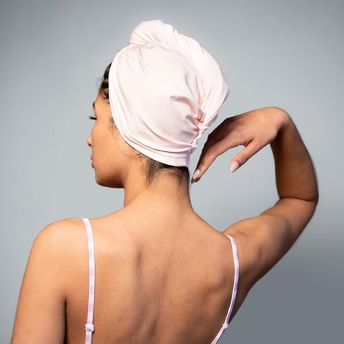T-Shirt Hair Plopping Towel for All Textures - Cotton Blend Water Absorption Turban with Secure Button - Moisture Gentle Styling and Setting Wrap - Pink - Image 2