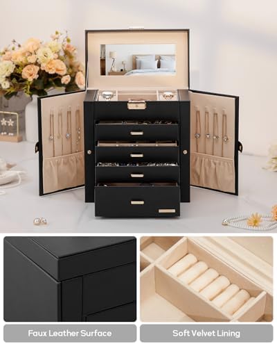 Homde Large Jewelry Box for Women: 5-Layer Organizer with Lock for Dresser - Image 6