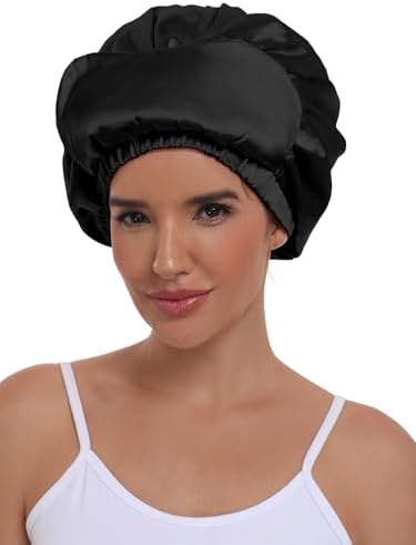Double Layer Satin Bonnet with Eye Mask Adjustable Silk Sleep Cap Turban Style Hair Wrap for Curly Hair Black - Image 2
