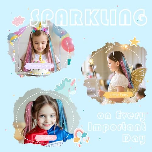 Mermaid Hair Tinsel Kit for Girls, Clip in Color Hair Extensions - Image 3