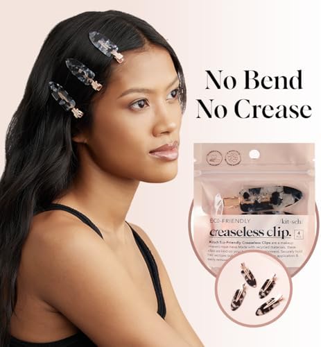 Kitsch Creaseless Hair Clips for Women - Black Terrazzo, 4pcs - Image 4