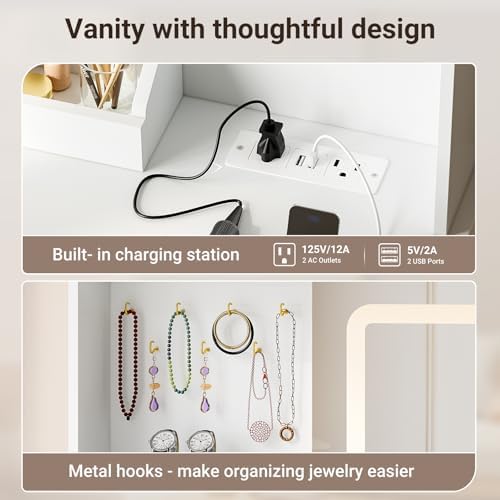 ELYKEN Makeup Vanity Desk with Mirror and Lights, White Dresser Combo - Image 7