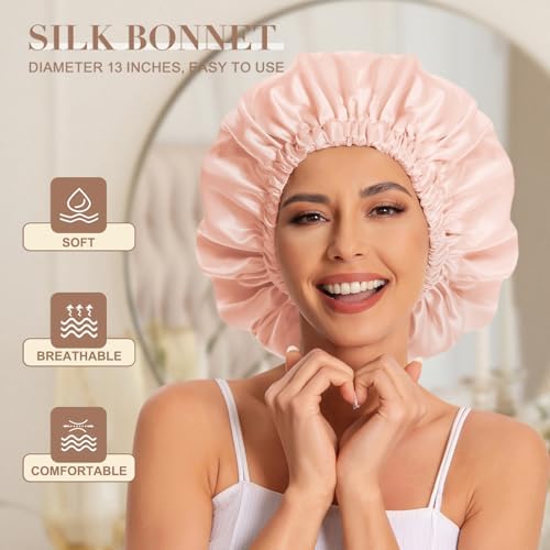 Edoneery Satin Bonnet for Sleeping Women, Double Layer Curly Hair Cap - Image 2