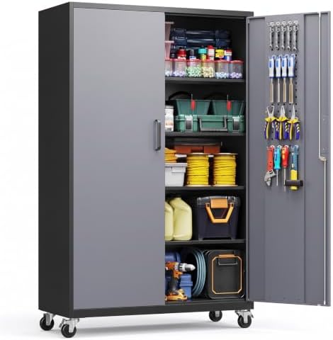 Yizosh Wide&Deep Metal Garage Storage Cabinet,71" Gray Black Tools Cabinets by Unknown