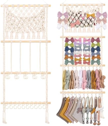 POVETIRE Headband Holder Hair Bow Organizer for Girls,Macrame Bow Holder Hair Accessories Organizer Storage Large Capacity Wall Hanging for Toddler Girl Nursery Room Decor by POVETIRE