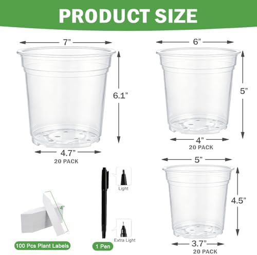 60 Pcs 5/6/7 Inch Clear Nursery Pots with Drainage, Plastic Pots for Plants - Image 2