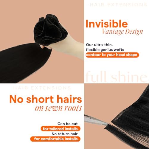 Full Shine Genius Weft Hair Extensions Human Hair Jet Black 20 Inch 80g - Image 4