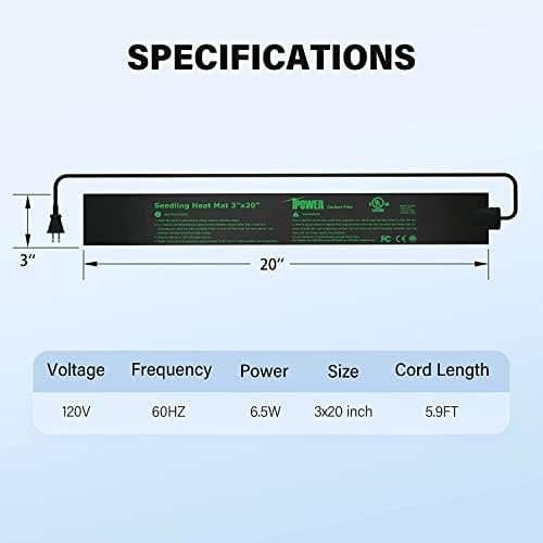 iPower 3" x 20" Seeding Heat Mat 2-Pack Upgraded Carbon Film Indoor Warm Hydroponic Plant Germination Starting Pad Durable Waterproof, Black - Image 2
