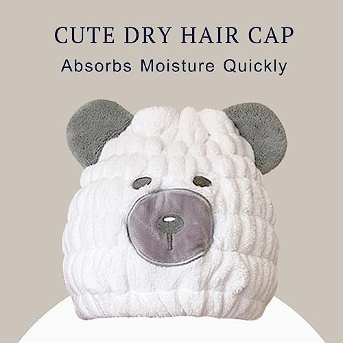 Microfiber Hair Towel Wrap for Kids, White Bear Toddler Quick Dry Cap - Image 3