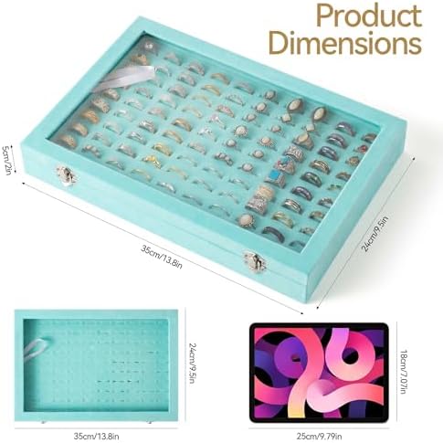 Frebeauty 100 Slots Ring Organizer Tray,Velvet Ring Box with Clear Lid - Image 3