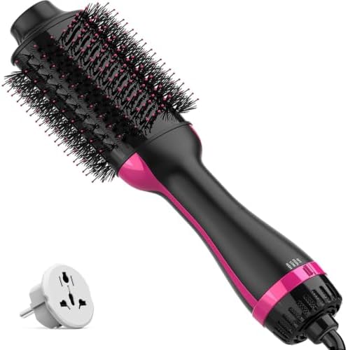 Dual Voltage Hair Dryer Brush for European Travel, 120V - 240V One Step Hair Dryer and Styler Volumizer, Professional Blow Dryer Brush with Negative Ion Anti-frizz for Drying, Straightening, Salon by Dimecano