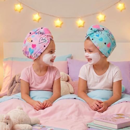 Basumee Microfiber Hair Towel Wrap for Kids Girls, Ultra Absorbent, 2 Pack - Image 4