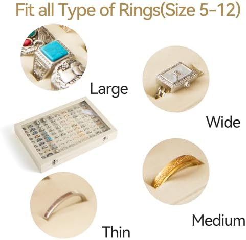 Frebeauty 100 Slots Ring Organizer Tray,Velvet Ring Box with Clear Lid - Image 6