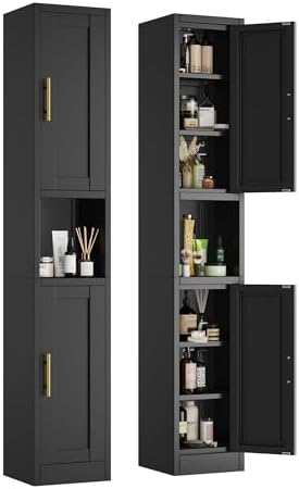 pozdeg 67" Black Tall Slim Metal Bathroom Storage Cabinet by pozdeg