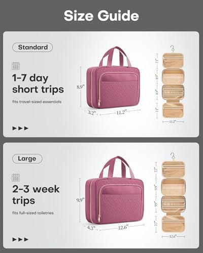 HOTOR Hanging Travel Toiletry Bag Women Men, Rosewood-Pink, Large - Image 4