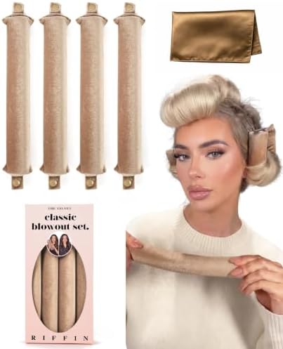 Classic Heatless Curls Overnight Rods - Upgraded Directional Grip Velvet No Heat Hair Curlers to Sleep Hair Rollers Flexible Curling Rods Set for Long Thicker Hair, Full Coverage Larger Silk Scarf by RIFFIN