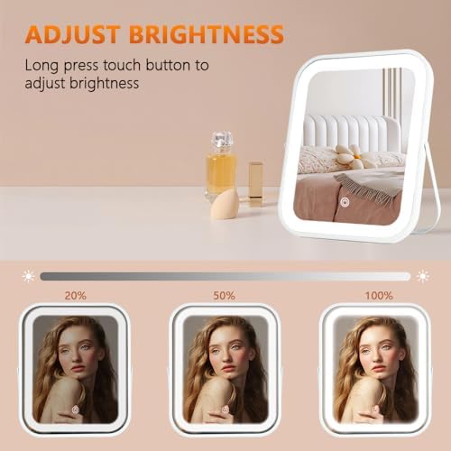 YEKKOPT Rechargeable Vanity Mirror with Lights,8x10 Inch 3 Color Lighting Portable Makeup Mirror with Touch Screen Adjustable LED Lights,Desk Mirror for Travel, Home - Image 5
