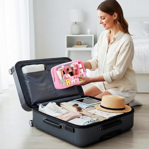 Sanwuta 1 Pcs Clear Seersucker Travel Bag, Pink - Image 5
