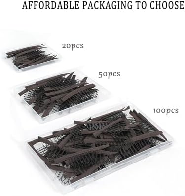 100 Pieces Wig Combs Wig Clips Wig Combs to Secure Wig 7-teeth Wig Accessories Tools For Making Wig Caps Wig Comb (Brown,100 Pcs) - Image 4
