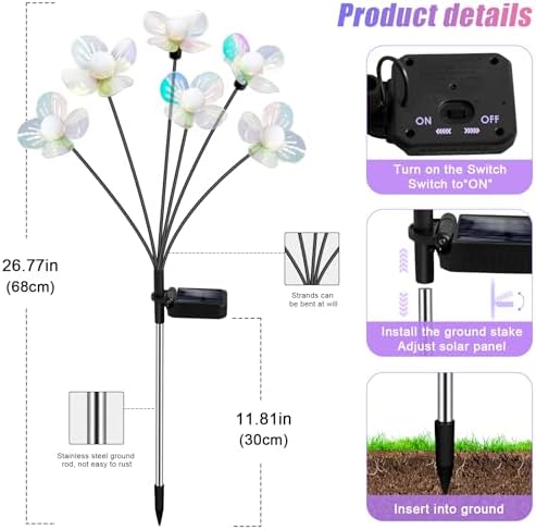 Solar Garden Lights Flowers 4 Pack of 24 LEDs Swaying Firefly Garden Decor - Image 4