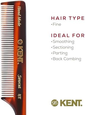 Kent 8T Rat Tail Combs Teasing Comb for Hair Styling and Sectioning, Handmade Fine Tooth Comb Parting Combs for Braiding Hair and Styling for Women, Saw Cut and Hand Polished - Image 6