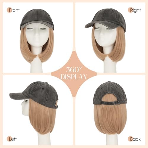 Rich Choices Hat Wigs for Women,Dark Gray Baseball Cap with Hair Extensions for Women,Short Bob Hairstyle Caps with Synthetic Hair Attached Adjustable Baseball Cap Wig 6 Inch Light Blonde Hair - Image 4