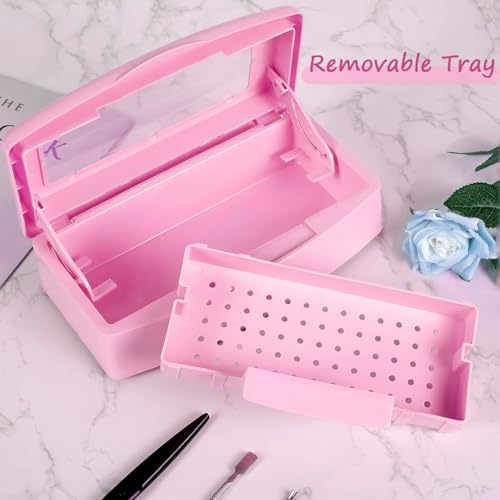 Nail Tool Sterilizer Box Disinfectant Jar Plastic Disinfectant Container Suitable for Nail Tools Hair Salons Beauty Centers and Manicure and Nail Equipment(Pink) - Image 5