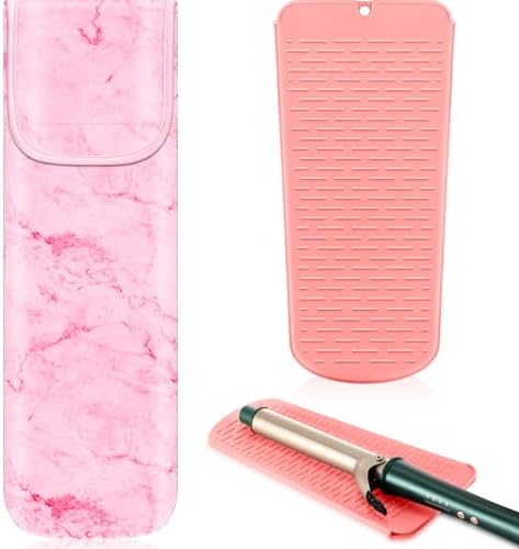 Shappy 2 Pcs Heat Resistant Flat Iron Travel Case with Mat,Pink Marble by Shappy
