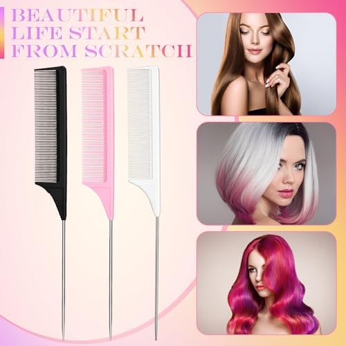 Leinuosen 3 Pack Rat Tail Comb Carbon Fiber,Black, Pink, White - Image 5