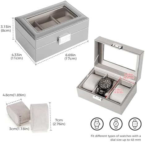 ProCase Watch Box, 3 Slot Mens Watch Display Case, Grey - Image 5