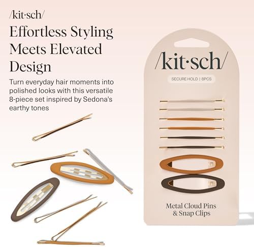 Kitsch Gold Metal Bobby Pins & Snap Clips For Hair -Sedona, 8pcs - Image 2