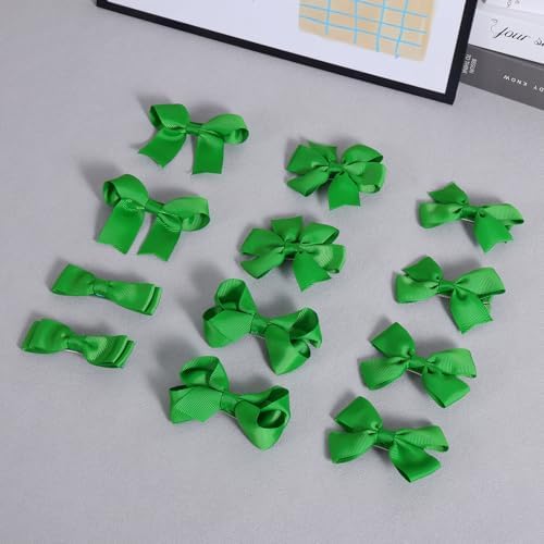 Green Hair Bow Alligator Clips for Girls,12pc 3in Handmade Grosgrain Ribbon Dress Bows St Patrick's Day Easter Mardi Gras Xmas Party Dress Decor Accessory for Women - Image 2