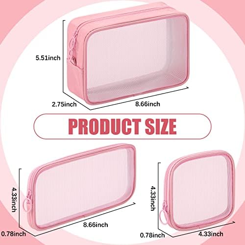 Weewooday 4Pcs Mesh Makeup Bag, Pink, Small, Large, Medium, Classic - Image 2