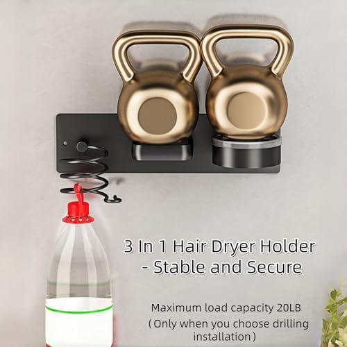 Hair Dryer Holder Wall Mounted Blow Dryer Holder Curling Iron Holder Straightener Holder 3 in 1 Bathroom Metal Hair Tool Organizer Rack（Matte Black） - Image 3